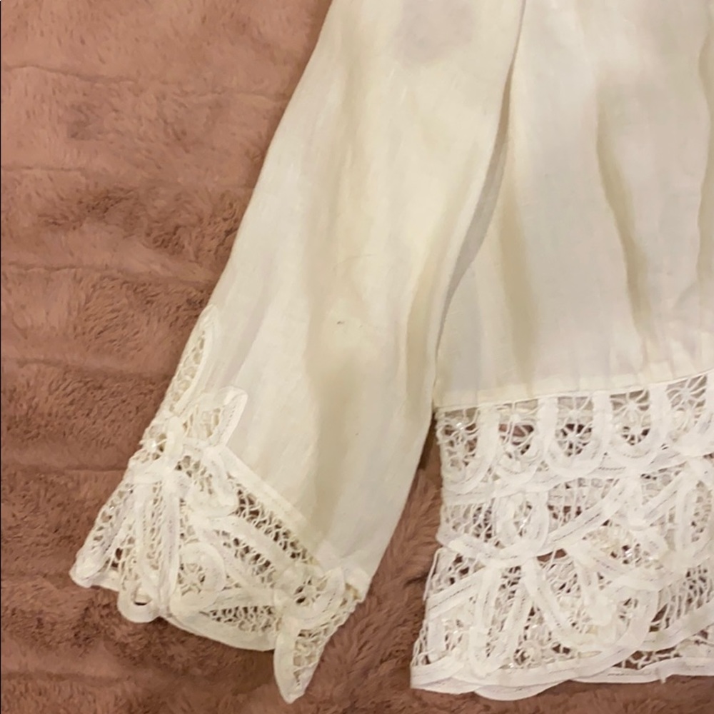 100% linin J. Jill top w patterned lace detail - Picture 2 of 8